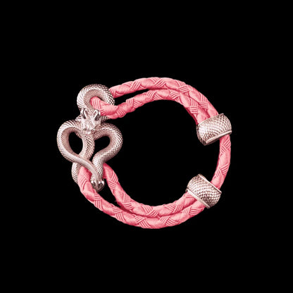 Demon Serpent Rope Bracelet 14K Rose Gold 4mm Braided Rope Light Pink Black Background