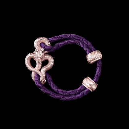 Demon Serpent Rope Bracelet 14K Rose Gold 4mm Braided Rope Purple Black Background