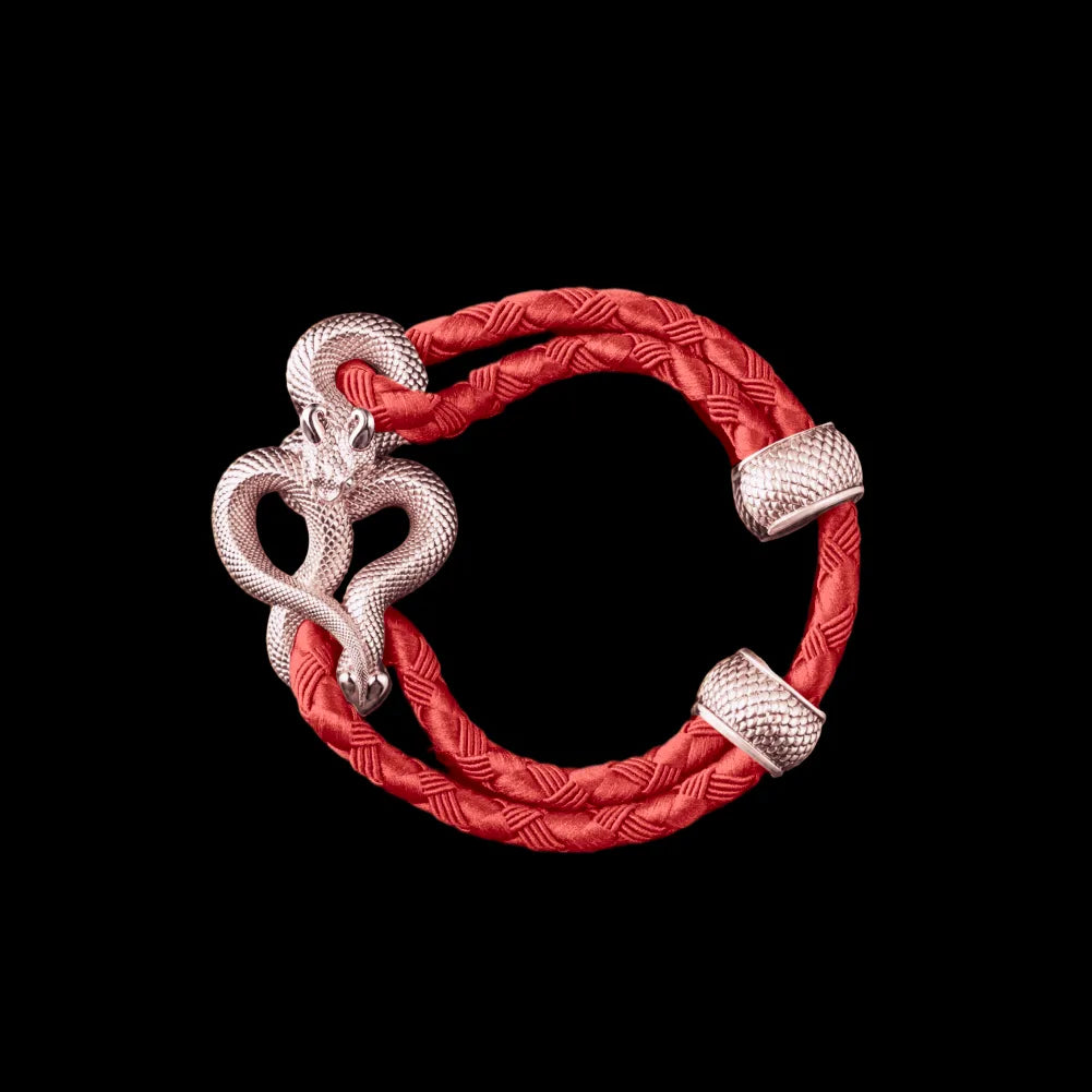 Demon Serpent Rope Bracelet 14K Rose Gold 4mm Braided Rope Watermelon Red Black Background