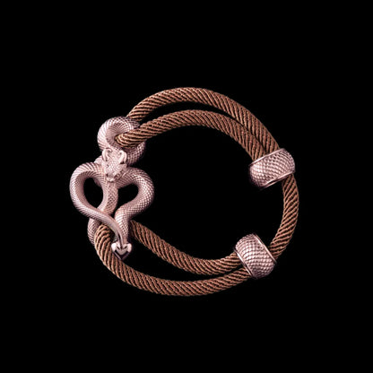 Demon Serpent Rope Bracelet 14K Rose Gold 4mm Milan Rope Apricot Black Background