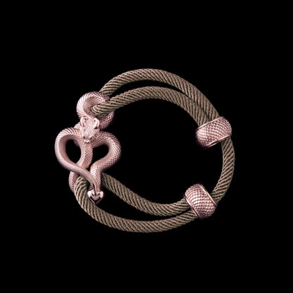 Demon Serpent Rope Bracelet 14K Rose Gold 4mm Milan Rope Camel Black Background