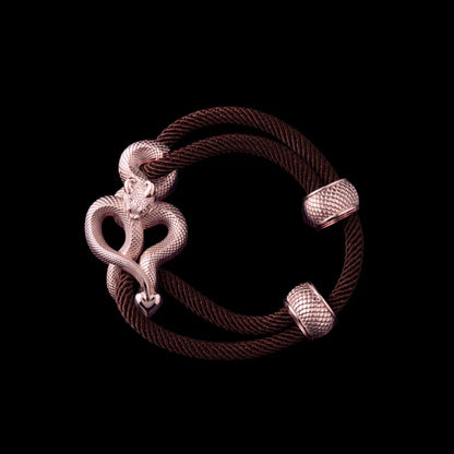 Demon Serpent Rope Bracelet 14K Rose Gold 4mm Milan Rope Coffee Black Background
