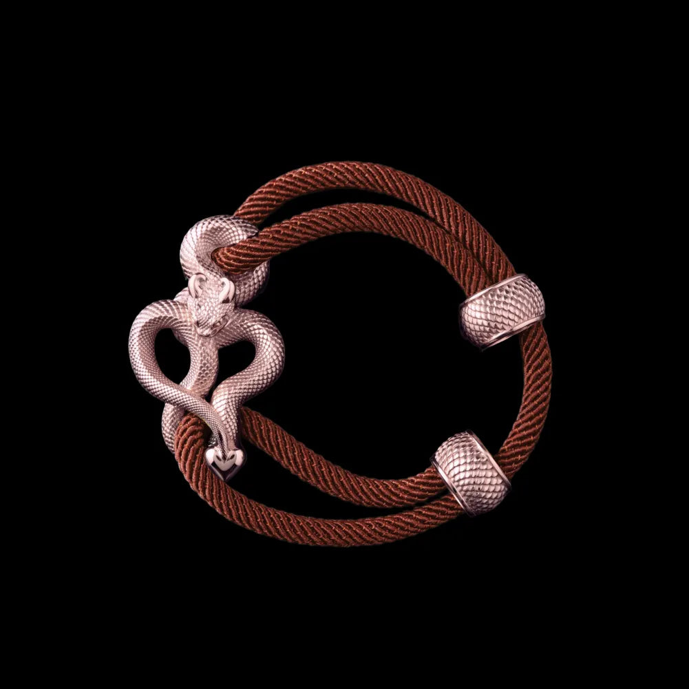 Demon Serpent Rope Bracelet 14K Rose Gold 4mm Milan Rope Dark Orange Black Background