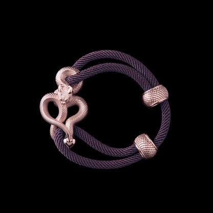 Demon Serpent Rope Bracelet 14K Rose Gold 4mm Milan Rope Dark Purple Black Background