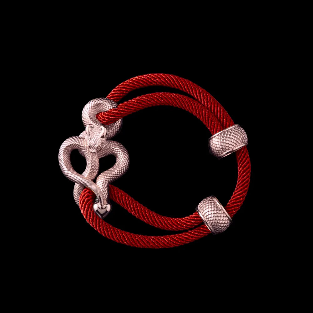 Demon Serpent Rope Bracelet 14K Rose Gold 4mm Milan Rope Fiery Red Black Background
