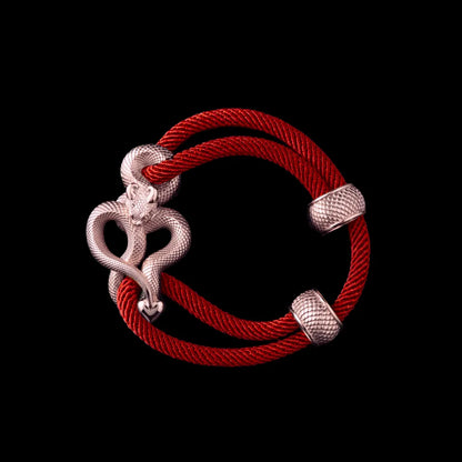 Demon Serpent Rope Bracelet 14K Rose Gold 4mm Milan Rope Fiery Red Black Background