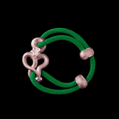 Demon Serpent Rope Bracelet 14K Rose Gold 4mm Milan Rope Green Black Background