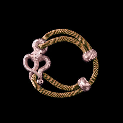 Demon Serpent Rope Bracelet 14K Rose Gold 4mm Milan Rope Light Khaki Black Background