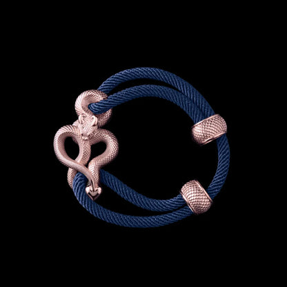 Demon Serpent Rope Bracelet 14K Rose Gold 4mm Milan Rope Navy Blue Black Background