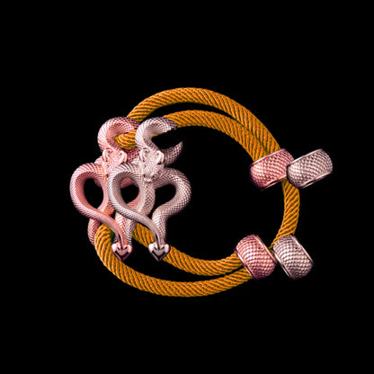 Demon Serpent Rope Bracelet 14K Rose Gold 4mm Milan Rope Ochre Black Background