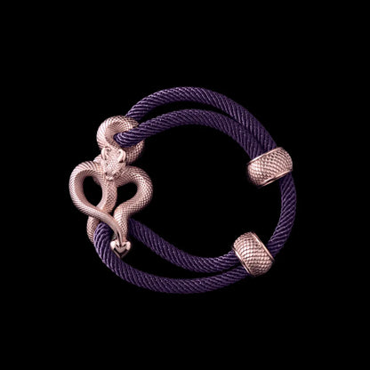 Demon Serpent Rope Bracelet 14K Rose Gold 4mm Milan Rope Purple Black Background