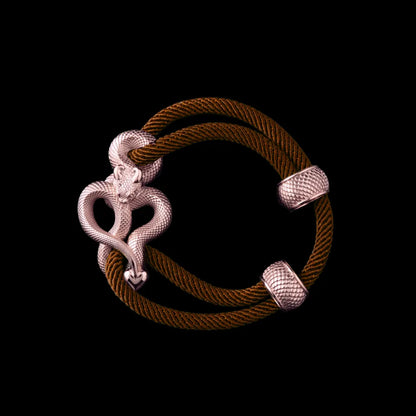Demon Serpent Rope Bracelet 14K Rose Gold 4mm Milan Rope Reddish Brown Black Background