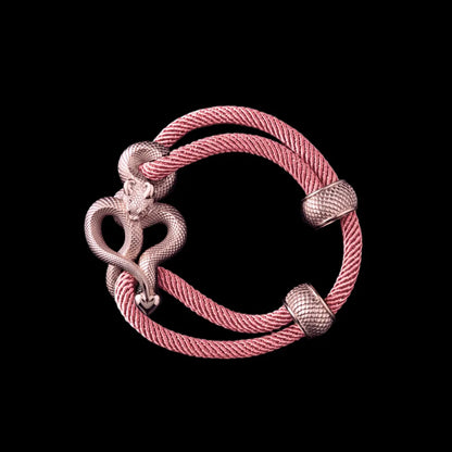 Demon Serpent Rope Bracelet 14K Rose Gold 4mm Milan Rope Strawberry Cream Black Background