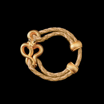 Demon Serpent Rope Bracelet 18K GP 4mm Braided Rope Beige Black Background