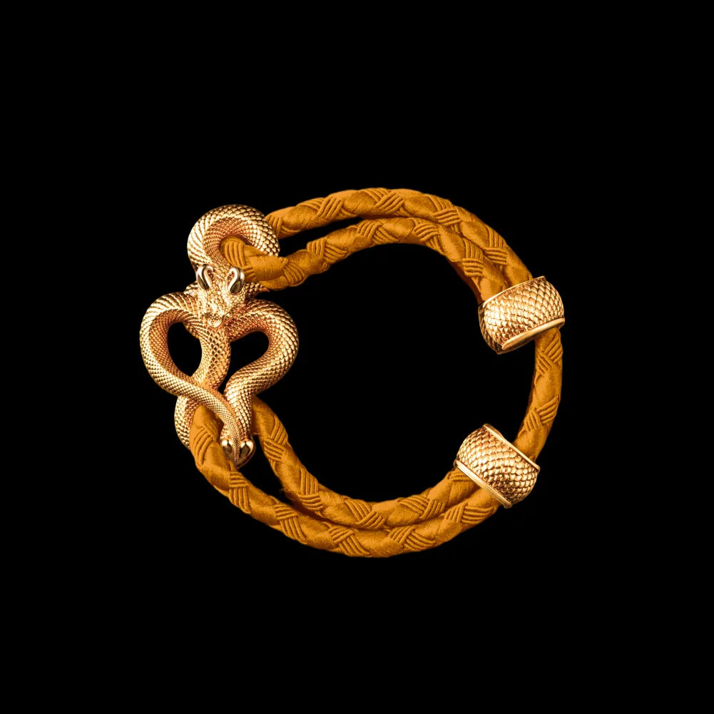 Demon Serpent Rope Bracelet 18K GP 4mm Braided Rope Gold Black Background