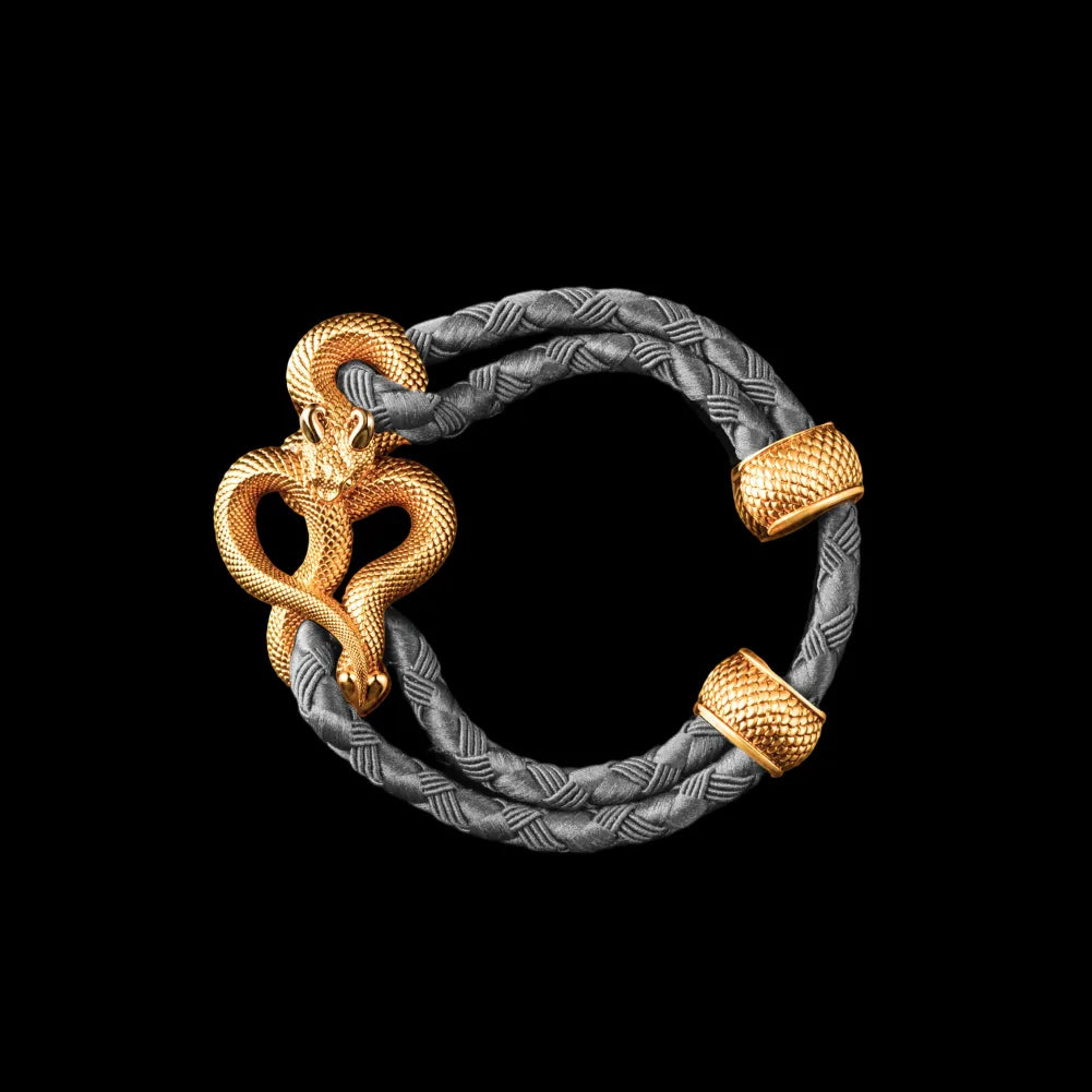 Demon Serpent Rope Bracelet 18K GP 4mm Braided Rope Gray Black Background