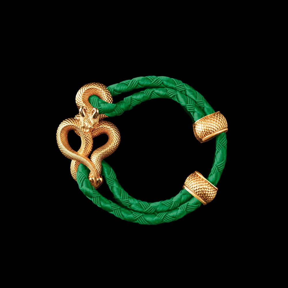 Demon Serpent Rope Bracelet 18K GP 4mm Braided Rope Green Black Background