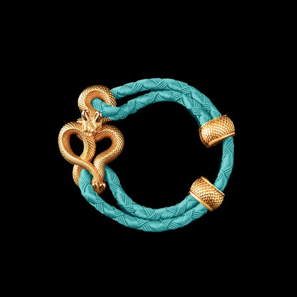 Demon Serpent Rope Bracelet 18K GP 4mm Braided Rope Light Blue Black Background