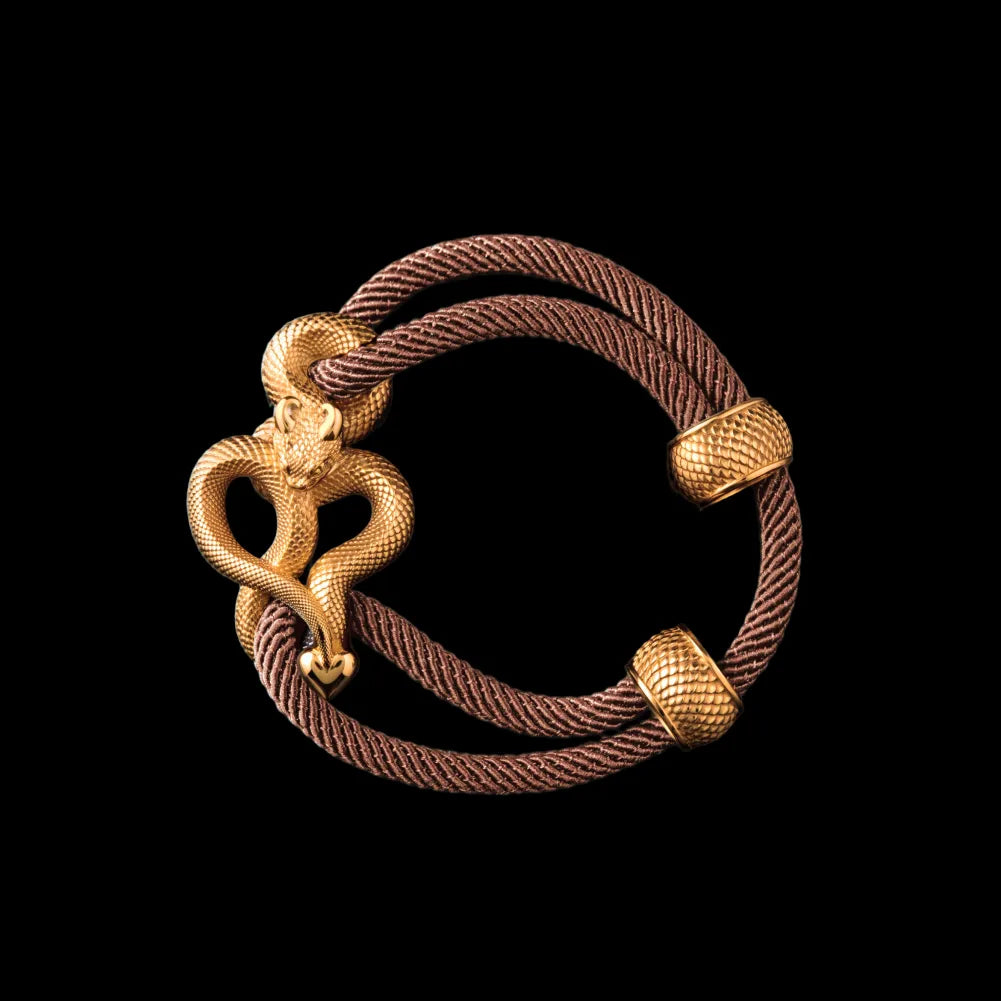 Demon Serpent Rope Bracelet 18K GP 4mm Milan Rope Apricot Black Background
