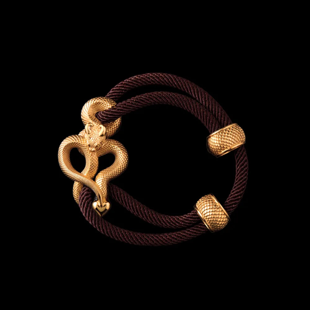 Demon Serpent Rope Bracelet 18K GP 4mm Milan Rope Coffee Black Background