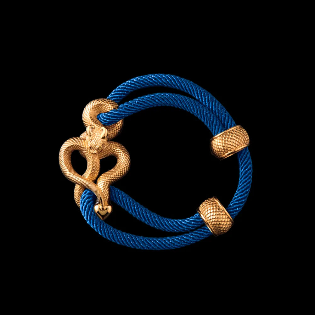 Demon Serpent Rope Bracelet 18K GP 4mm Milan Rope Indigo Black Background