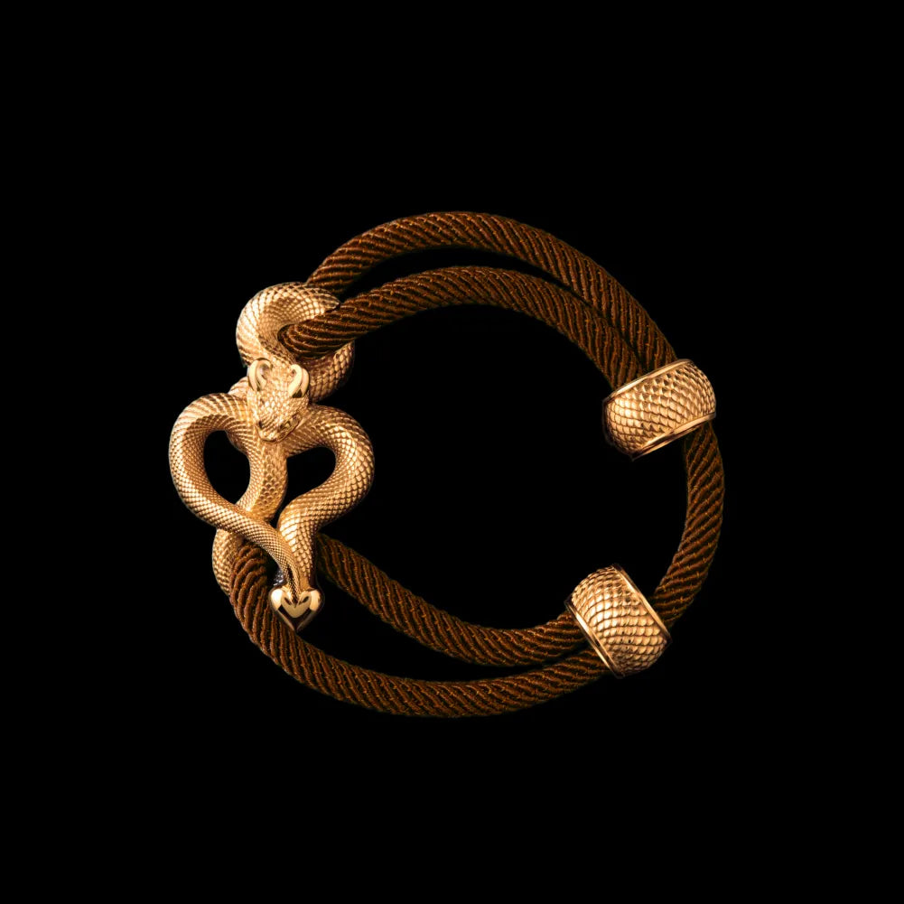 Demon Serpent Rope Bracelet 18K GP 4mm Milan Rope Reddish Brown Black Background