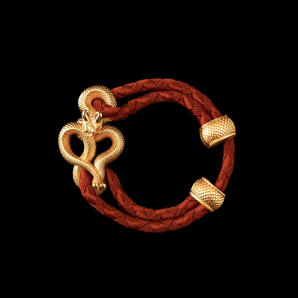 Demon Serpent Rope Bracelet 18K Gold 4mm Braided Rope Deep Orange Black Background