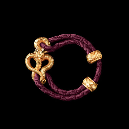 Demon Serpent Rope Bracelet 18K Gold 4mm Braided Rope Wine Red Black Background