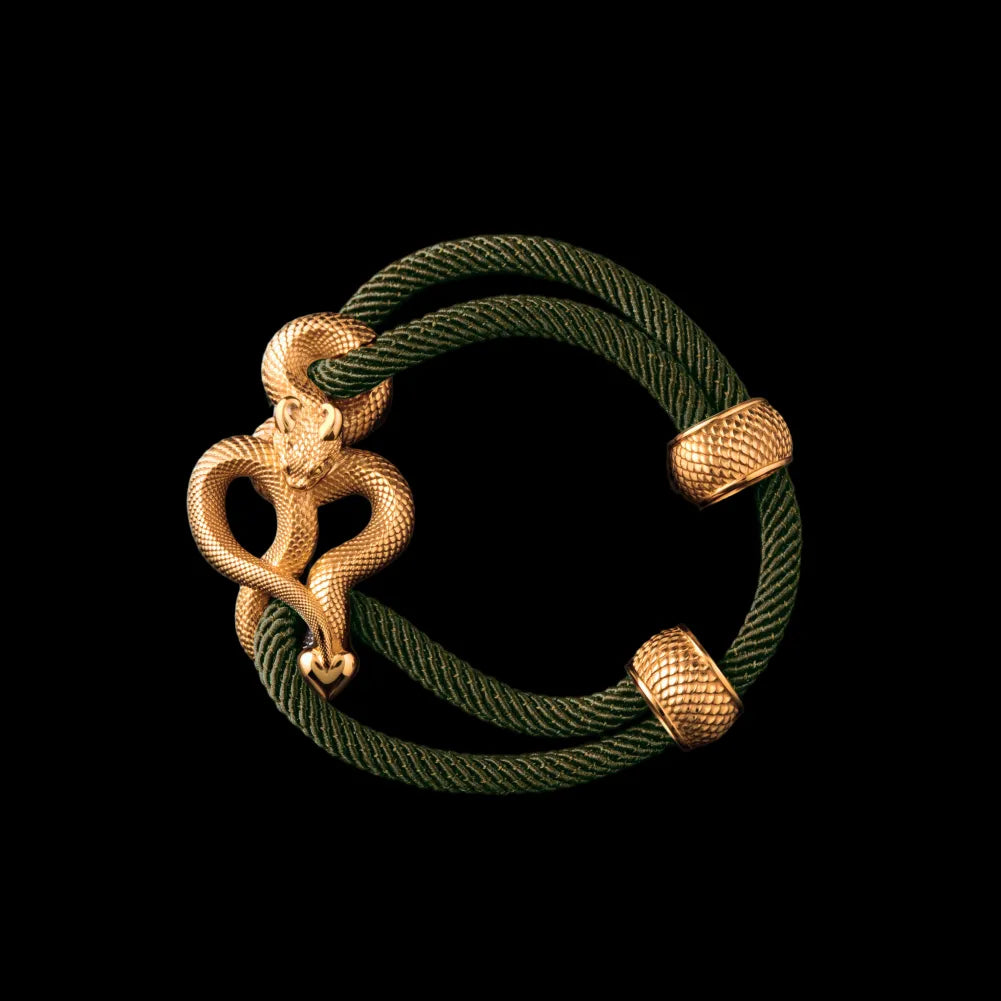 Demon Serpent Rope Bracelet 18K Gold 4mm Milan Rope Army Green Black Background