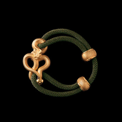 Demon Serpent Rope Bracelet 18K Gold 4mm Milan Rope Army Green Black Background