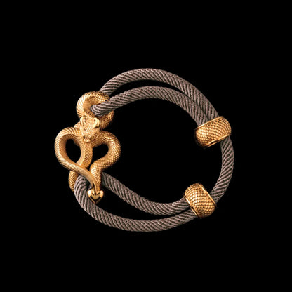 Demon Serpent Rope Bracelet 18K Gold 4mm Milan Rope Camel Black Background