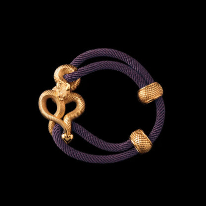 Demon Serpent Rope Bracelet 18K Gold 4mm Milan Rope Dark Purple Black Background