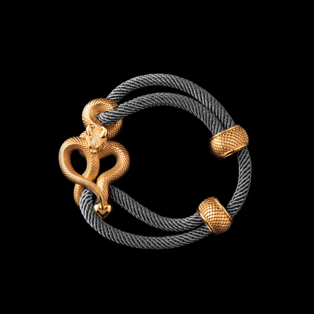 Demon Serpent Rope Bracelet 18K Gold 4mm Milan Rope Gray Black Background