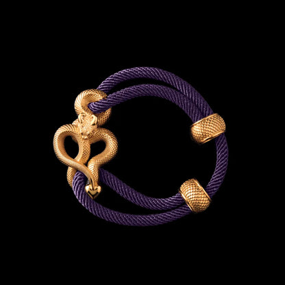 Demon Serpent Rope Bracelet 18K Gold 4mm Milan Rope Purple Black Background