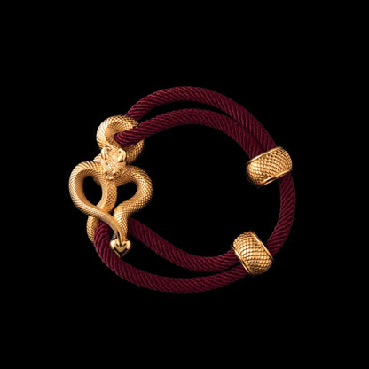 Demon Serpent Rope Bracelet 18K Gold 4mm Milan Rope Red Velvet Black Background