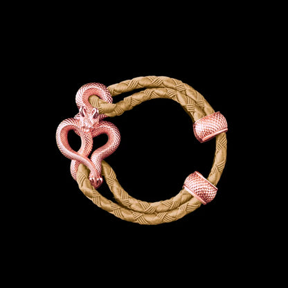 Demon Serpent Rope Bracelet 18K RGP 4mm Braided Rope Beige Black Background