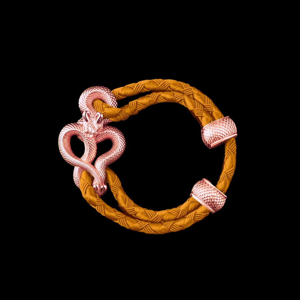 Demon Serpent Rope Bracelet 18K RGP 4mm Braided Rope Gold Black Background