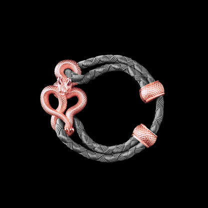 Demon Serpent Rope Bracelet 18K RGP 4mm Braided Rope Gray Black Background