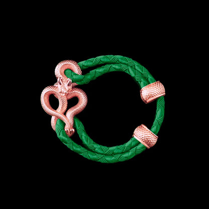 Demon Serpent Rope Bracelet 18K RGP 4mm Braided Rope Green Black Background