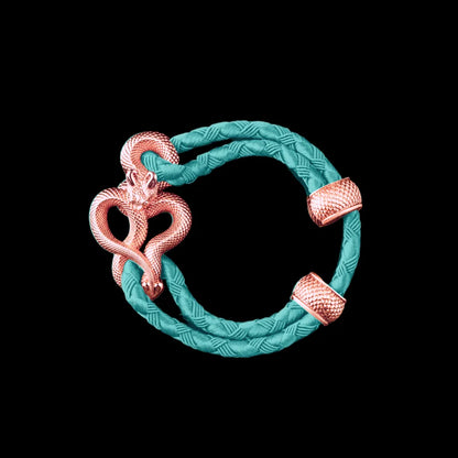 Demon Serpent Rope Bracelet 18K RGP 4mm Braided Rope Light Blue Black Background