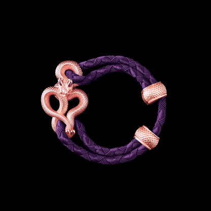 Demon Serpent Rope Bracelet 18K RGP 4mm Braided Rope Purple Black Background