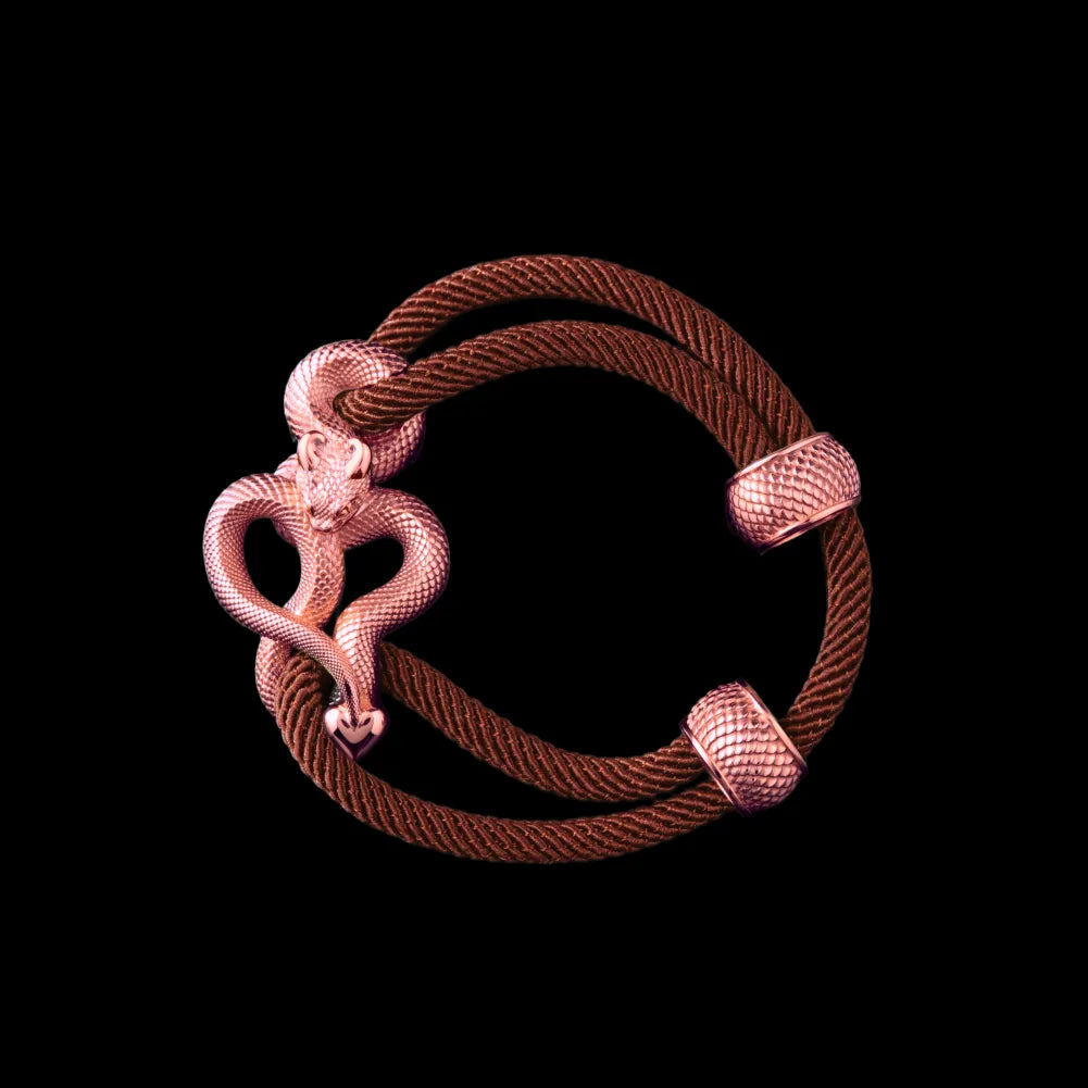 Demon Serpent Rope Bracelet 18K RGP 4mm Milan Rope Dark Orange Black Background