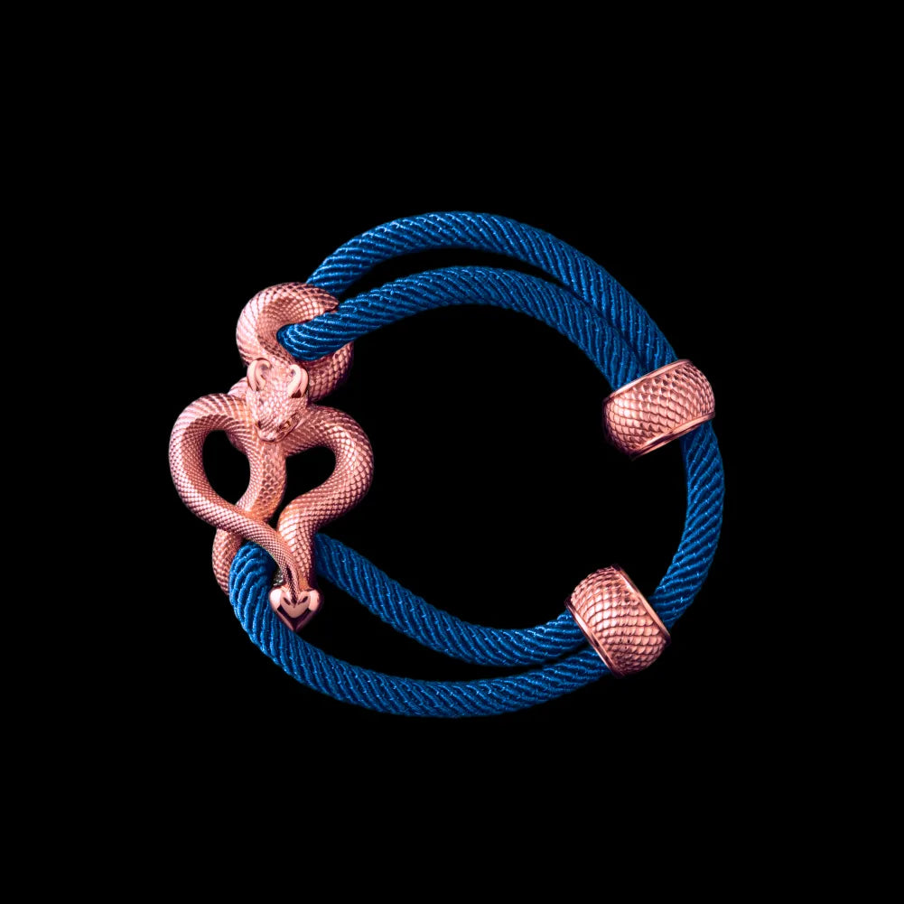 Demon Serpent Rope Bracelet 18K RGP 4mm Milan Rope Indigo Black Background