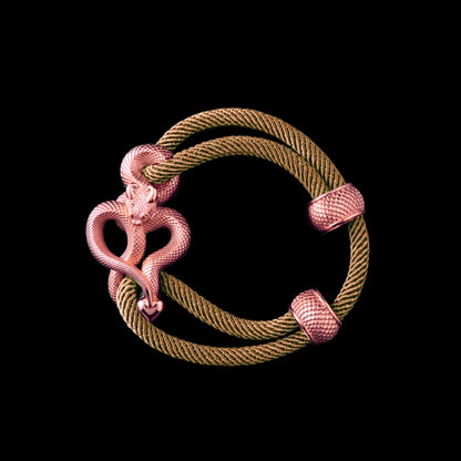 Demon Serpent Rope Bracelet 18K RGP 4mm Milan Rope Light Khaki Black Background