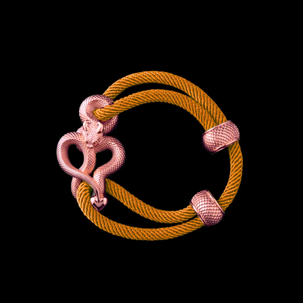 Demon Serpent Rope Bracelet 18K RGP 4mm Milan Rope Ochre Black Background