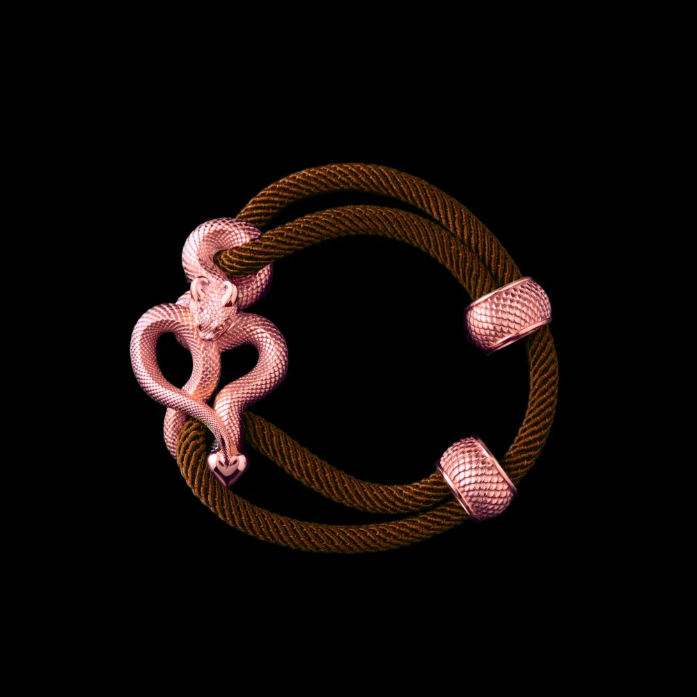 Demon Serpent Rope Bracelet 18K RGP 4mm Milan Rope Reddish Brown Black Background
