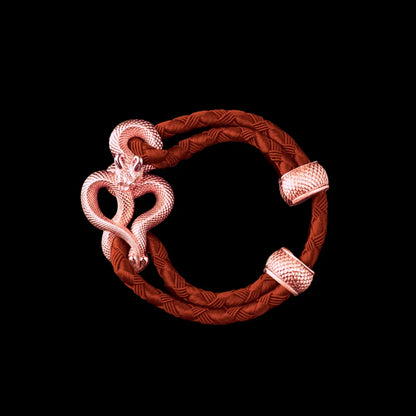 Demon Serpent Rope Bracelet 18K Rose Gold 4mm Braided Rope Deep Orange Black Background