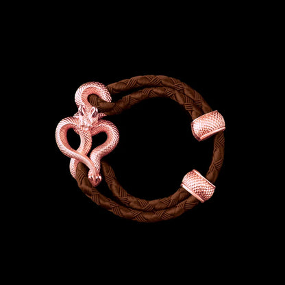 Demon Serpent Rope Bracelet 18K Rose Gold 4mm Braided Rope Light Brown Black Background