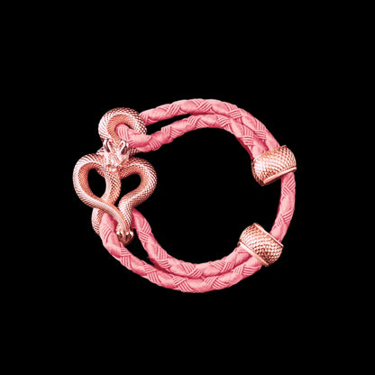 Demon Serpent Rope Bracelet 18K Rose Gold 4mm Braided Rope Light Pink Black Background