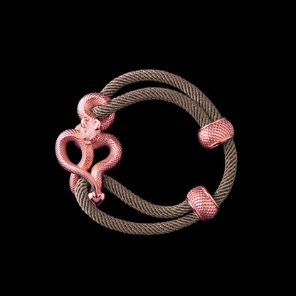 Demon Serpent Rope Bracelet 18K Rose Gold 4mm Milan Rope Camel Black Background